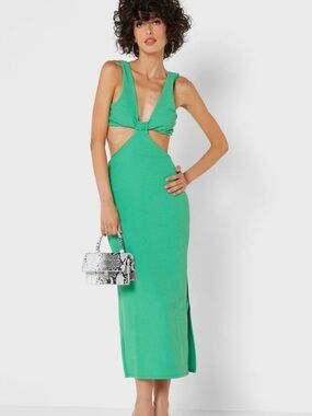 green cut out dress topshop NWT TOPSHOP Cutout Midi Satin Long Sleeve Dress Women's Sz 4 US Green